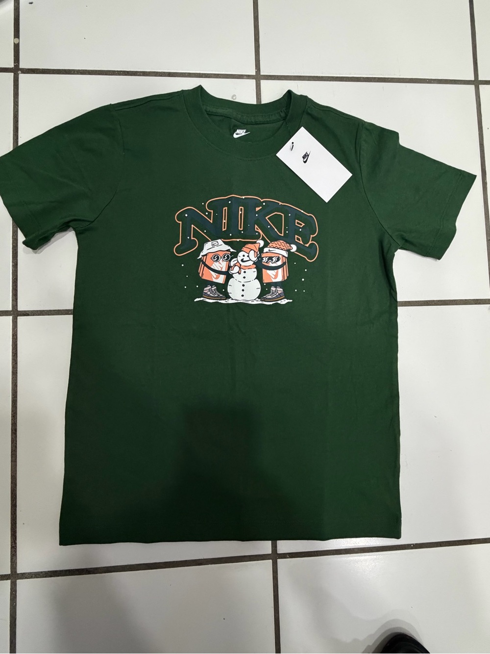 Nike Dark Green Snowman Graphic Short Sleeve Tee